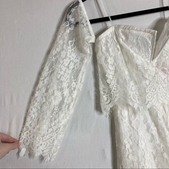Sage White Lace Off Shoulder Long Sleeve Romper Small New Boutique - Picture 5 of 12